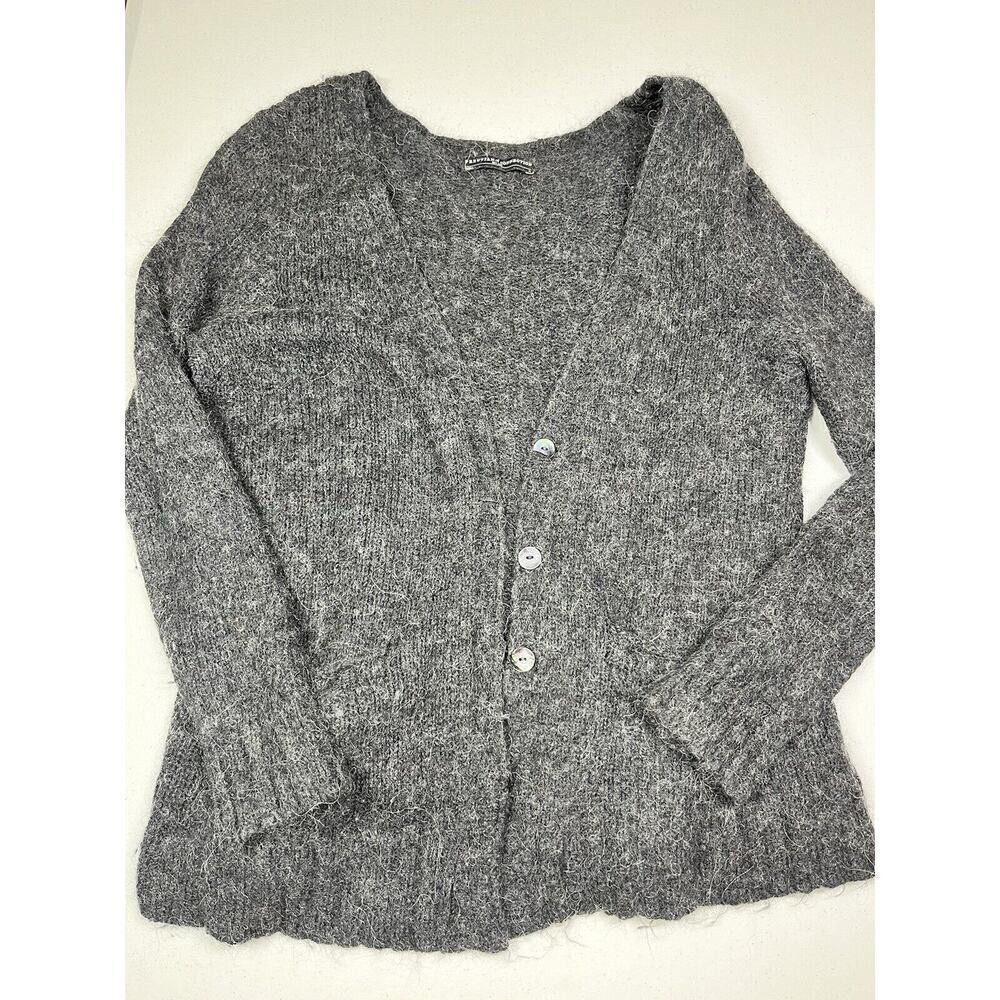 Peruvian Connection Pima Cotton Baby Alpaca Blend Gray Button Front Cardigan M